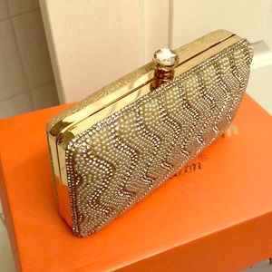 De Blossom Gold Pearl Rhinestone Clutch Purse